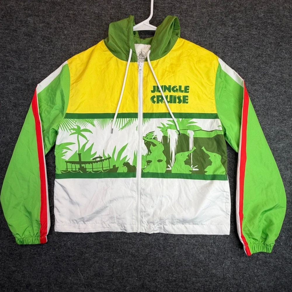 Disney Parks Jungle Cruise Windbreaker Women Small Multicolor Zip Hooded Jacket
